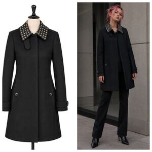 Burberry Brit Black Wool Cashmere Studded Collar Coat Size 6